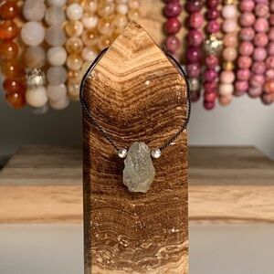 Handmade Minimal Raw Labradorite Floating Pendant on Adjustable Silk Cord